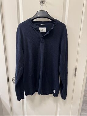Reigning Champ Men’s XL Long Sleeve Henley Shirt - Navy Blue with button flaw